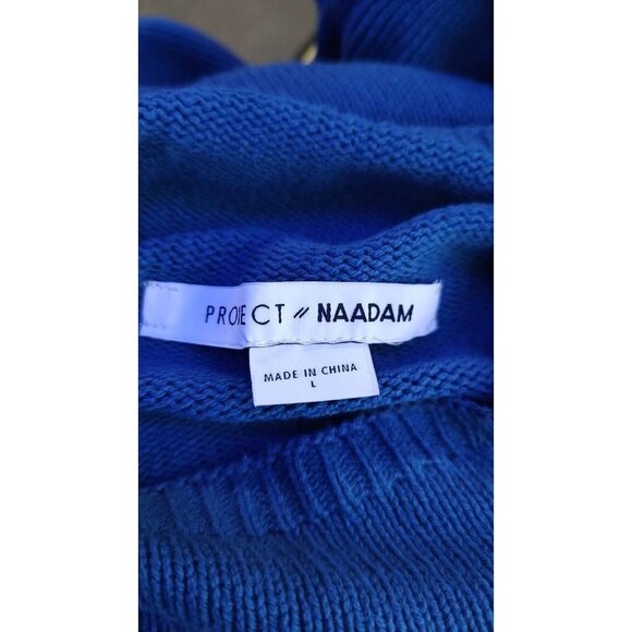 Project Naadam Women's Sweater Blue Long Sleeve Mock Neck Cable Knit Ruffle L - Picture 4 of 6